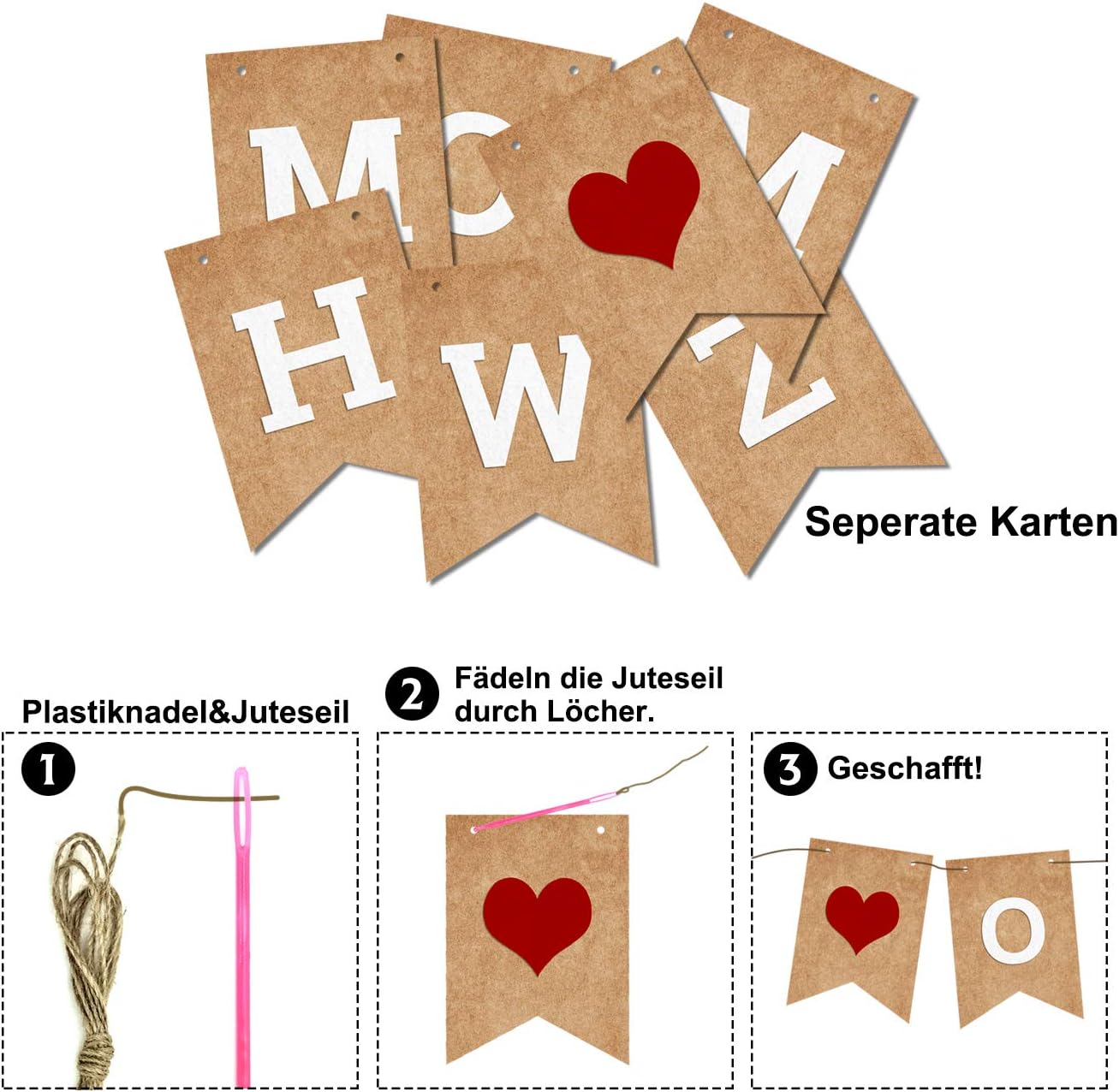 iZoeL Willkommen Zuhause Girlande Herze Banner mit Schnuren (Retro Papier)