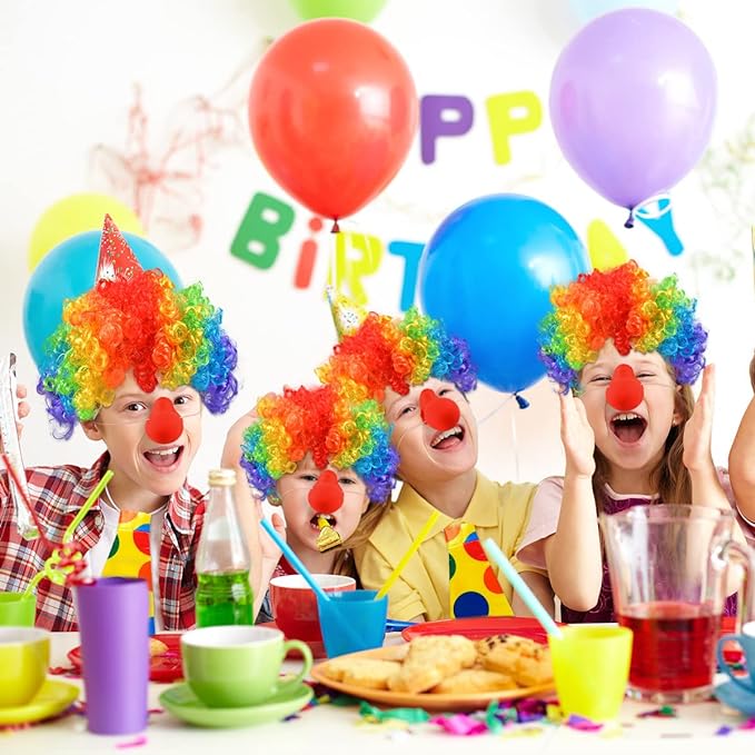 iZoeL Clown Kostüm Accessoire, Clown Lockenperücke + Clownsnase + Bunte Krawatte + Handschuhe, Fasching Karneval Kostüme für Kinder Damen Herren