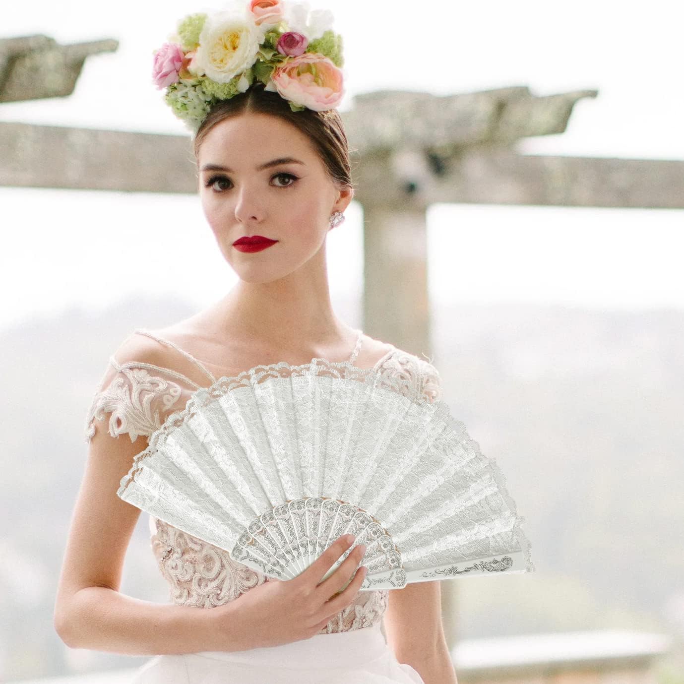 iZoeL Spitzefächer Handfächer Weiß Fächer 10Stk Hochzeitsfächer Faltfächer Brautfächer Tanzfächer Taschenfächer Hochzeit Party Gastgeschenk