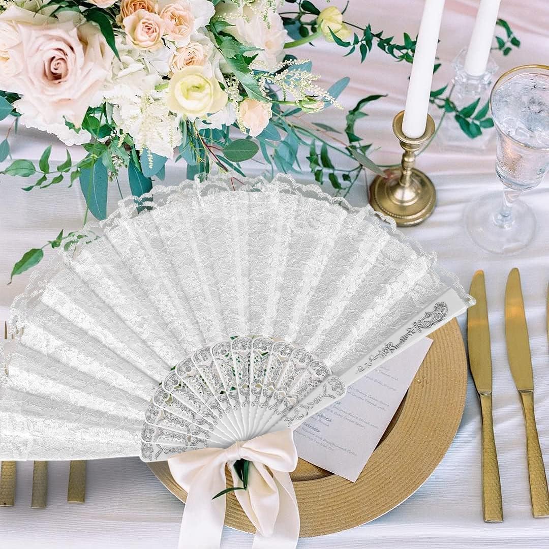 iZoeL Spitzefächer Handfächer Weiß Fächer 10Stk Hochzeitsfächer Faltfächer Brautfächer Tanzfächer Taschenfächer Hochzeit Party Gastgeschenk