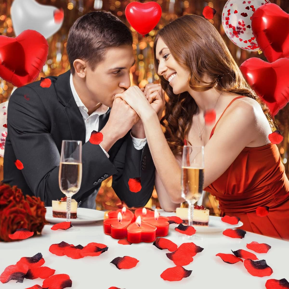 iZoeL Valentinstag Deko 50 Herz Teelichte 16 Herze Luftballon Love Folienballon 1000 Rosenblätter Romantische Tisch Deko für Geburtstag Vorschlag Hochzeit Verlobung