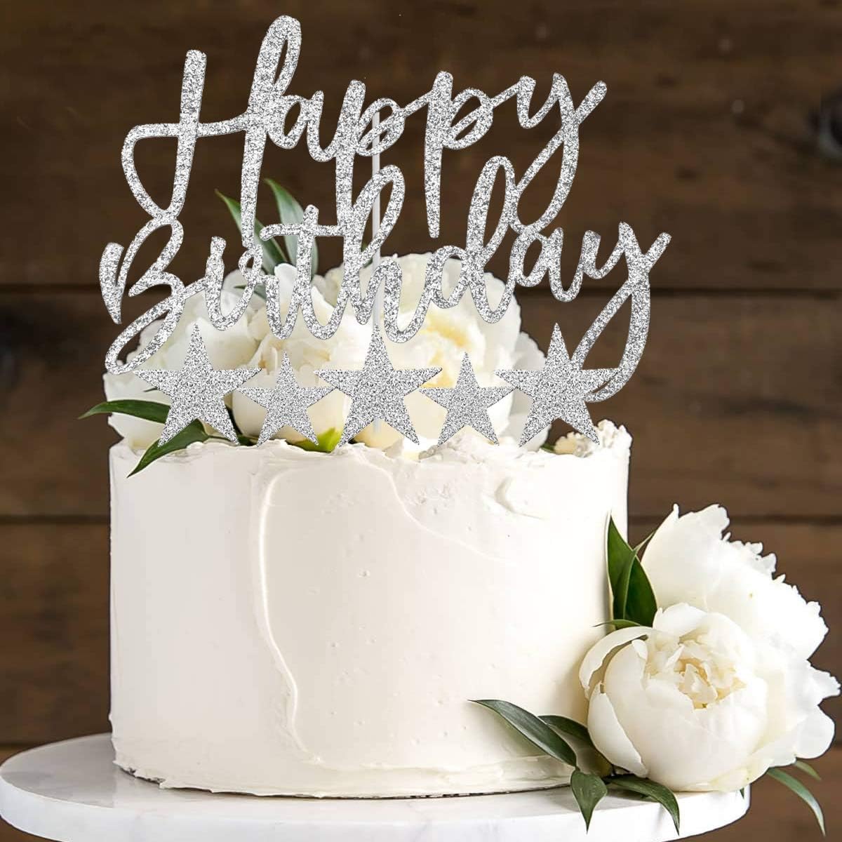 iZoeL Tortendeko Silber 2set Happy Birthday 20pcs Sterne Cake Topper Kuchendeko Silber Geburtstag Dekoration