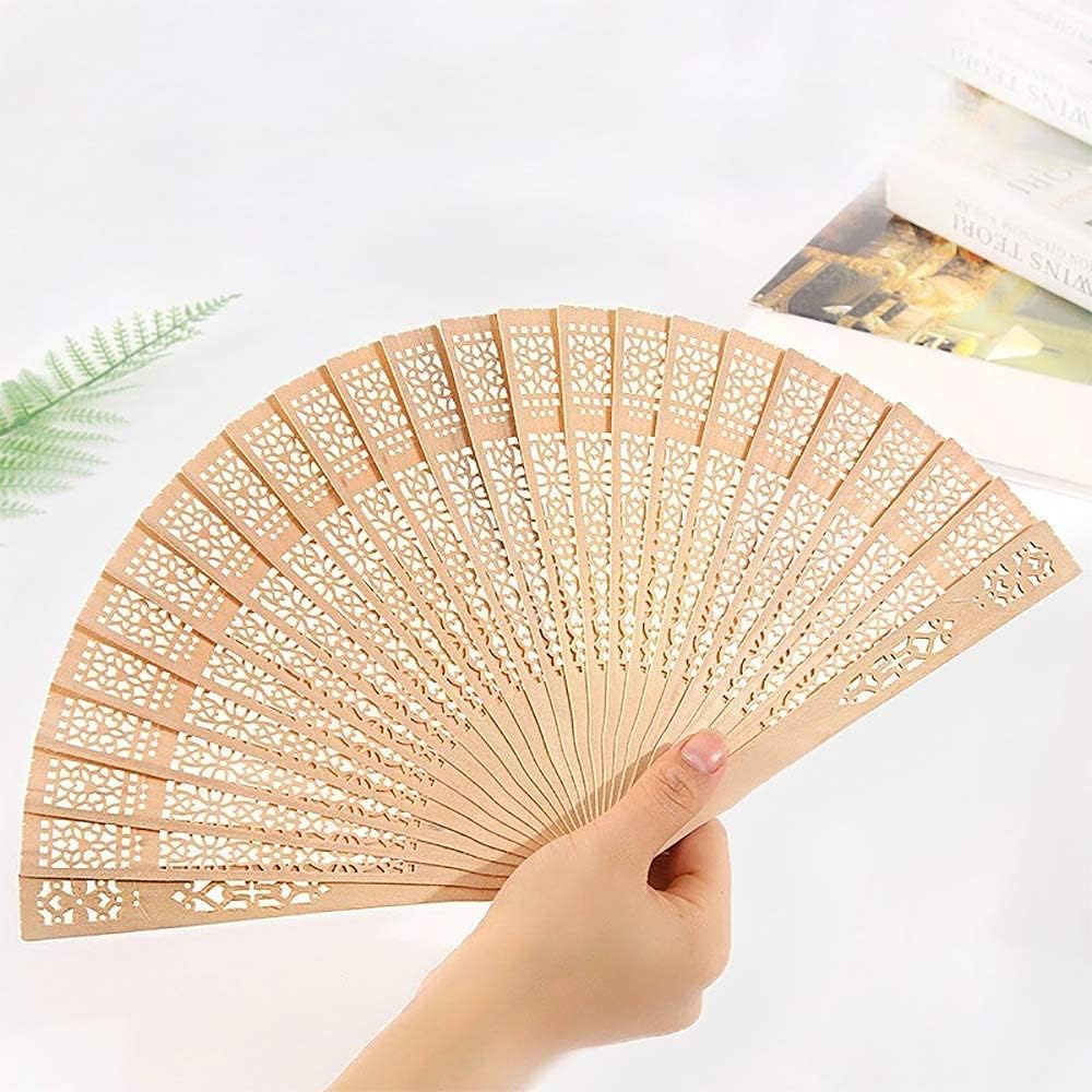 iZoeL 24 STK. Handfächer Holzfächer Fächer Hochzeit Papierfächer Hochzeitsfächer Taschenfächer Faltfächer Gastgeschenk für Hochzeit Sommer Party mit Beutel (Retro Holz)