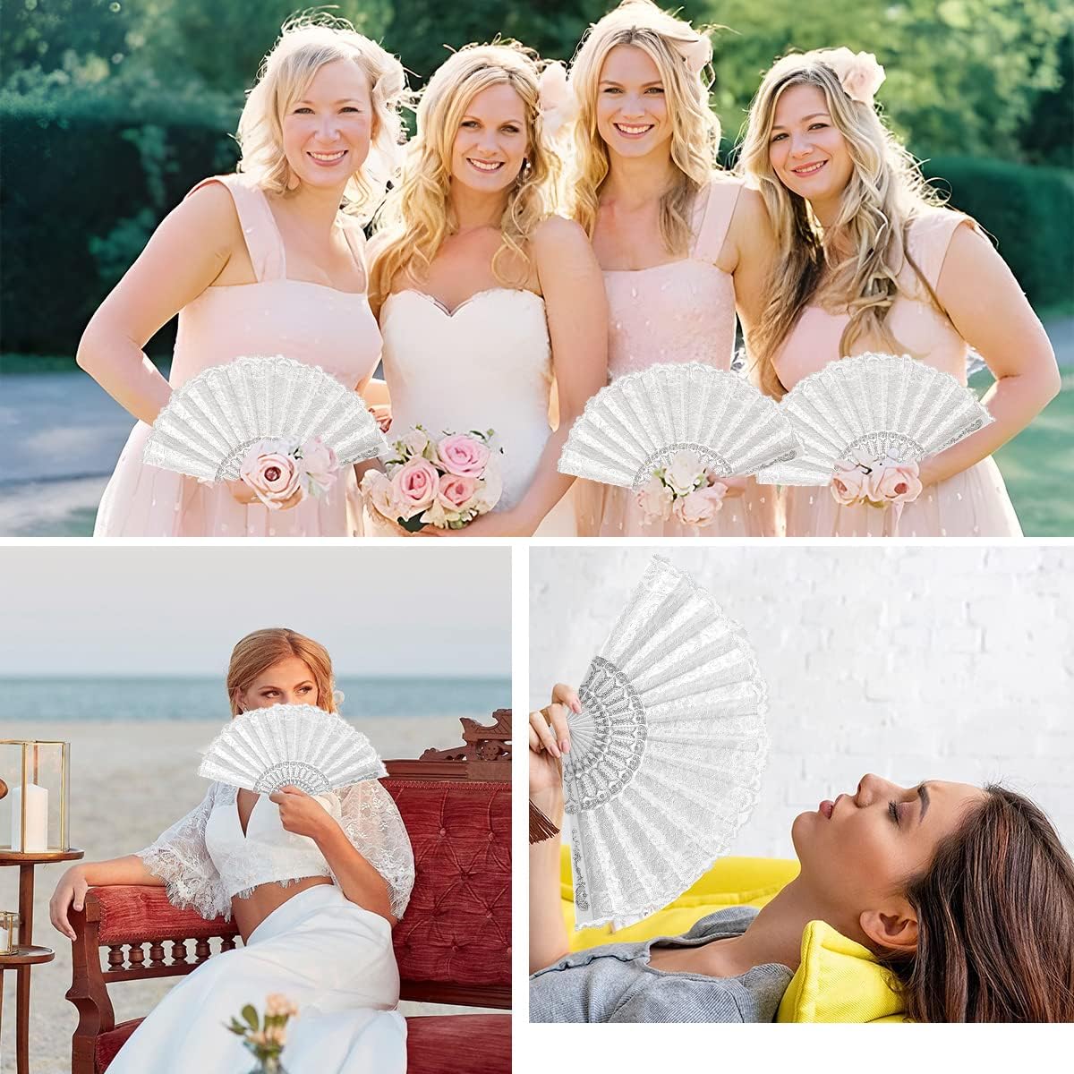 iZoeL Spitzefächer Handfächer Weiß Fächer 10Stk Hochzeitsfächer Faltfächer Brautfächer Tanzfächer Taschenfächer Hochzeit Party Gastgeschenk