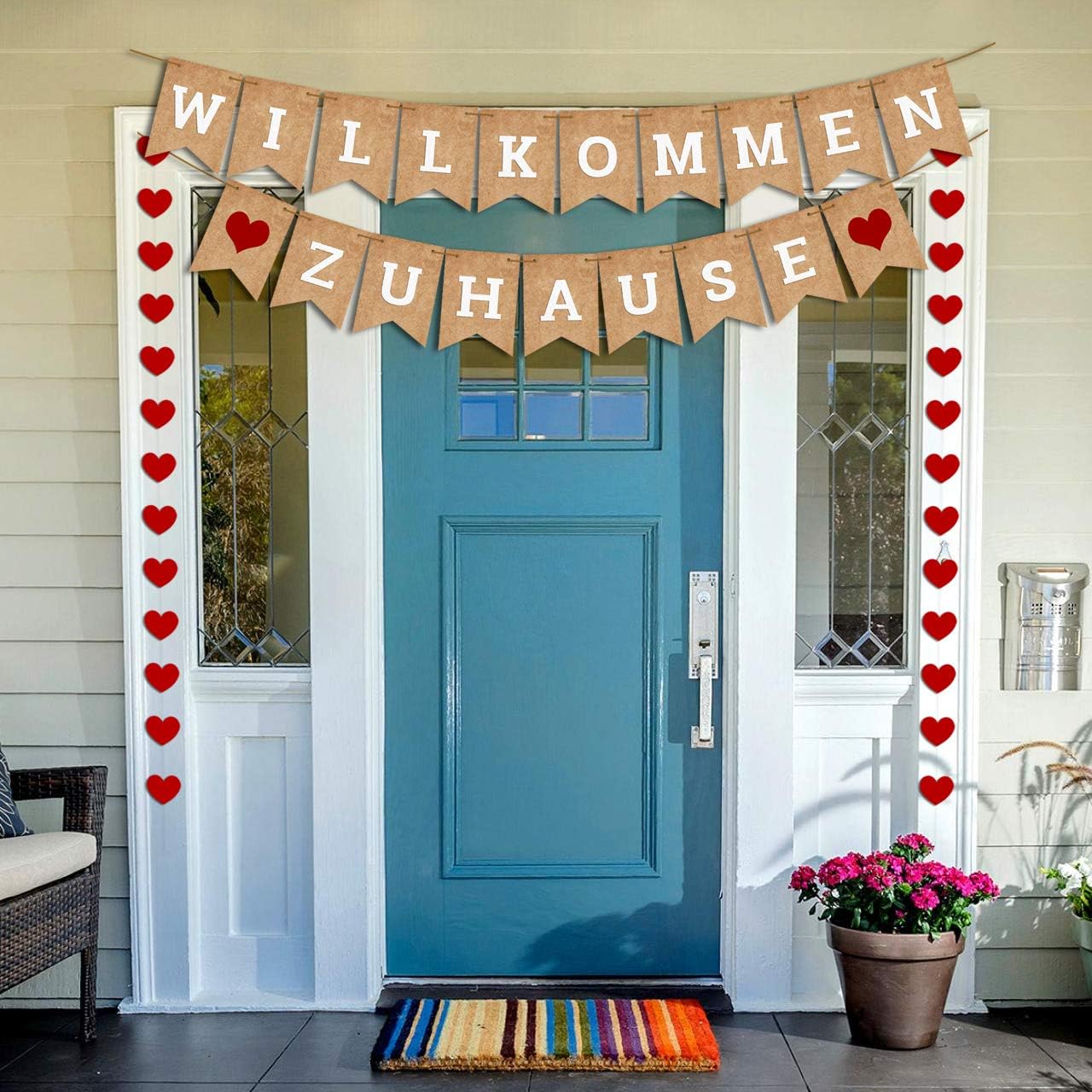 iZoeL Willkommen Zuhause Girlande Herze Banner mit Schnuren (Retro Papier)