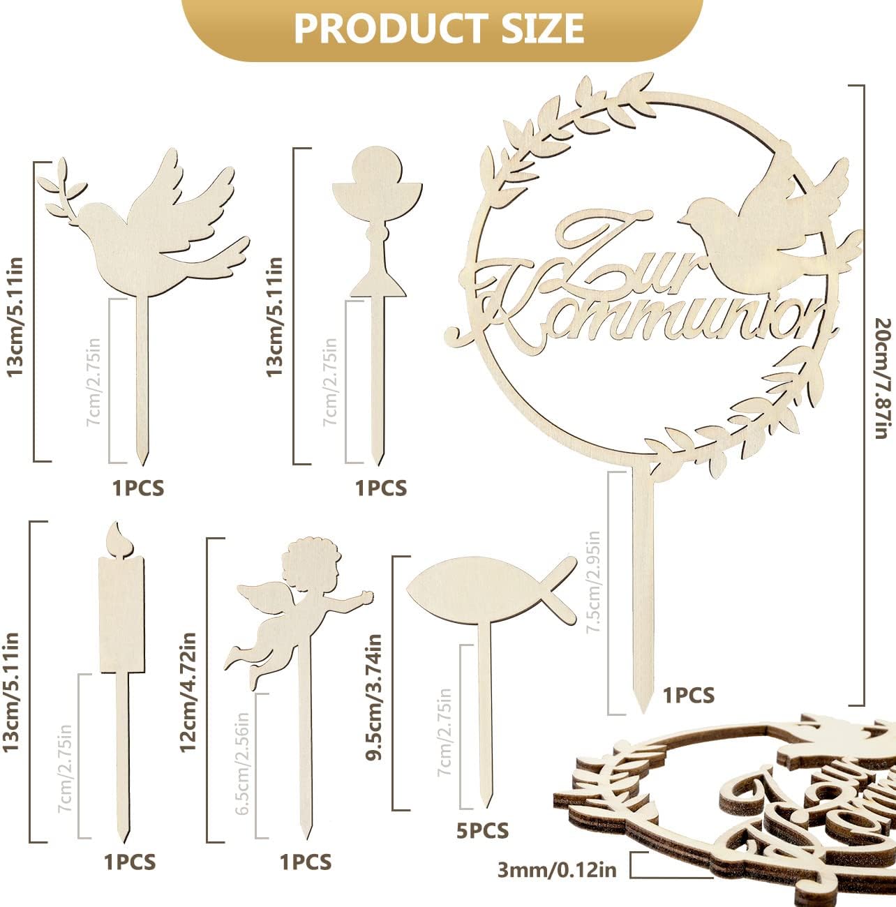 iZoeL Tortendeko Kommunion Holz Kuchendeko Cake Topper Taube Fisch Konfirmation Torten Topper Junge Mädchen, Meine Erstkommunion Kuchendeko - Cake Topper Taufe Erinnerung Kommunion(10 Stück)