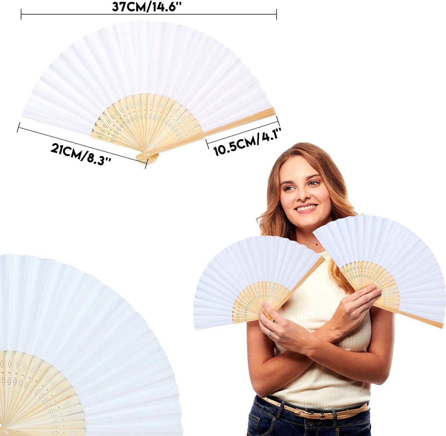 iZoeL 12 STK Handfächer Weiß Fächer Hochzeit Papierfächer Hochzeitsfächer Taschenfächer Faltfächer Gastgeschenk für Hochzeit Sommer Party mit Beutel(Weiß)