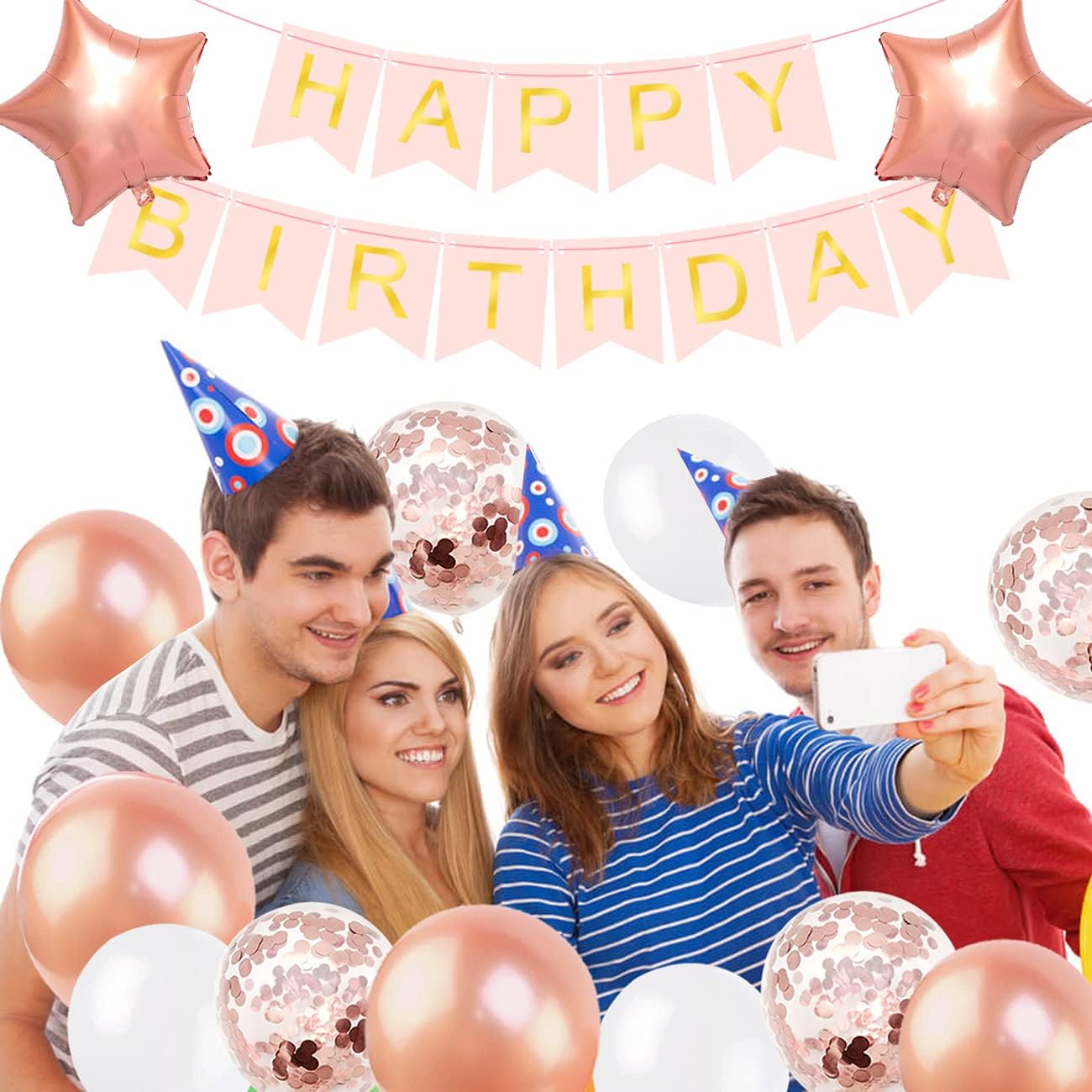 iZoeL Silvester Deko 2023 Party Set Rose Gold 2023 Silvesterparty Dekoration Set, Happy New Year Deko Girlande, Spiral Deckendeko, Luftballons zur Silvesterdeke Tortendeko Rose Gold