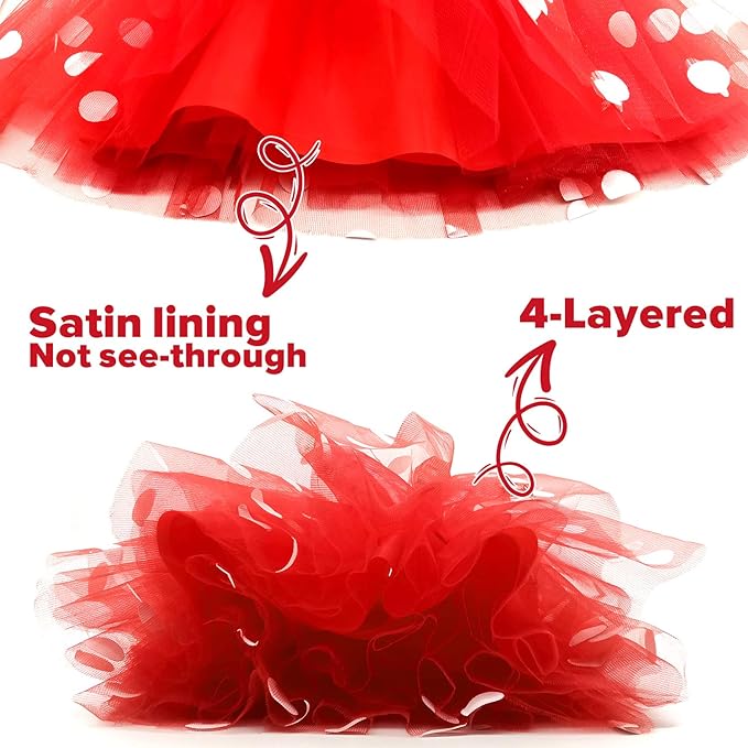iZoeL Mädchen Maus Mouse Kostüm Rot Tutu mit weiß Gepunktet + Haarreifen mit Maus Ohren + Handschuhe + Nase für Halloween Birthday Fasching Karneval Motto Cosplay Party