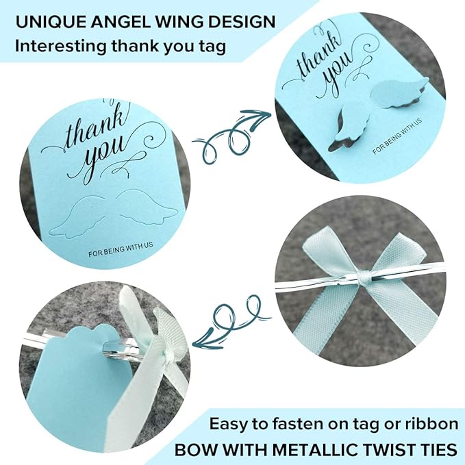 iZoel Dankeschön-Geschenk, blauer Engel, Schlüsselanhänger mit Schleifen und Engelsflügel, Dankeschön-Anhänger, Gastgeschenke für Babyparty, Brautparty, Hochzeitsanhänger, Partygeschenke 20 Stück