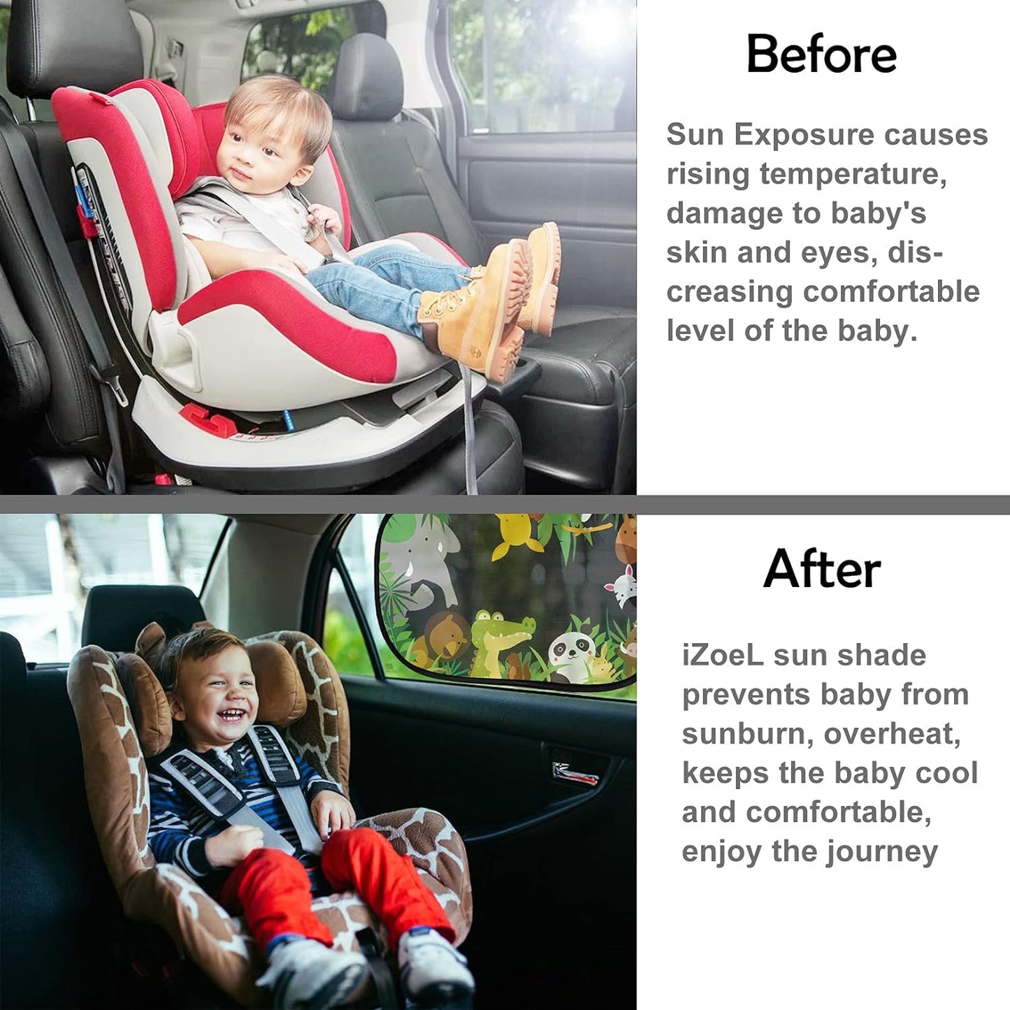 iZoeL Auto Sonnenschutz Kinder, Sonnenschutz Auto Baby, Auto Fenster Seitenscheibe Sonnenschutz Sonnenblende mit UV Schutz