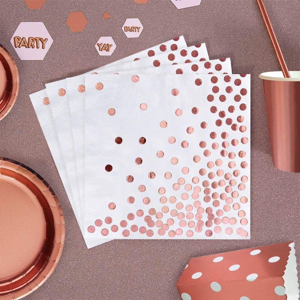 iZoeL 120 STK Rosegold Partygeschirr Set Pappteller Servietten Partybecher Papier Strohhalme je 30Stück für Geburtstag Hochzeit Party Tafeldeko