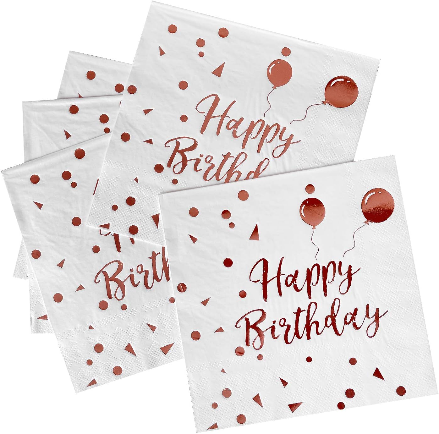 iZoeL 50Stk Geburtstag Servietten Gold Happy Birthday Servietten 33x33cm 3-lagig Pink Papierservietten für Mann Frau Mädchen Party Deko (Rose Gold Happy Birthday) (Weiß+Rosegold HB)