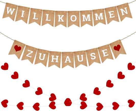 iZoeL Willkommen Zuhause Girlande Herze Banner mit Schnuren (Retro Papier)
