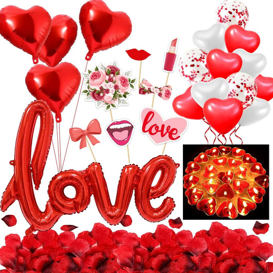 iZoeL Valentinstag Deko 50 Herz Teelichte 16 Herze Luftballon Love Folienballon 1000 Rosenblätter Romantische Tisch Deko für Geburtstag Vorschlag Hochzeit Verlobung