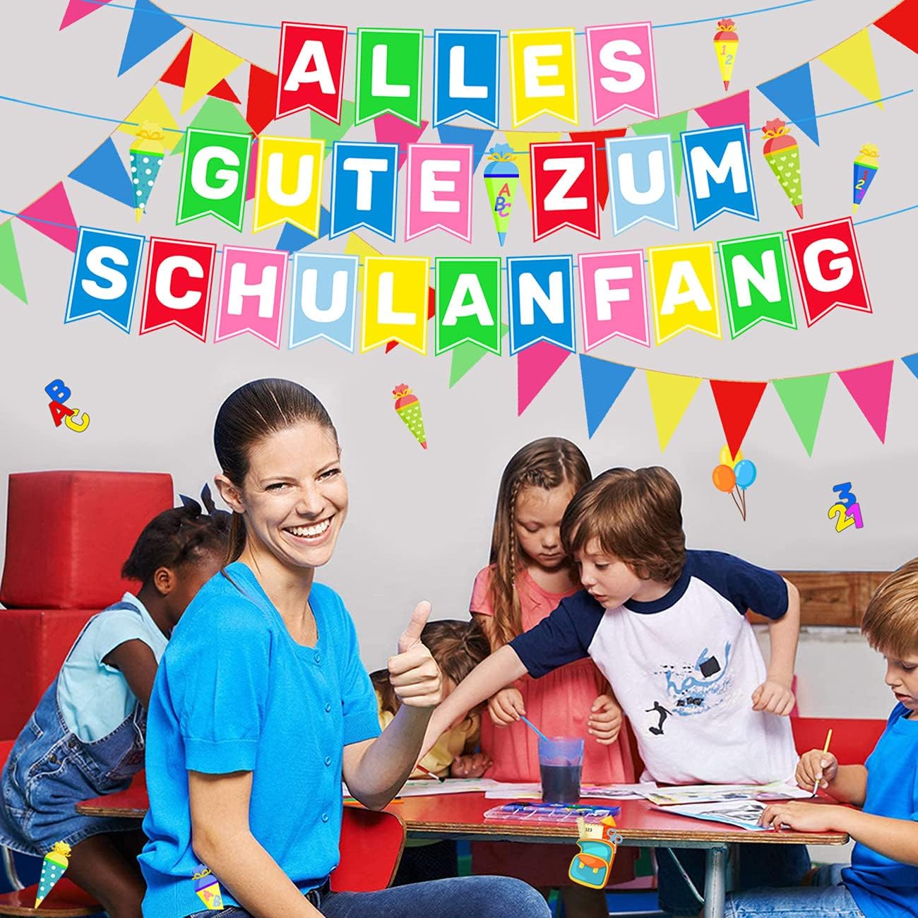 iZoeL Schulanfang Deko Jungen Mädchen, Einschulung Girlande Alles Gute Zum Schulanfang + 40m Wimpelkette + Einschulung Luftballon + Einschulung Konfetti + Folienballon