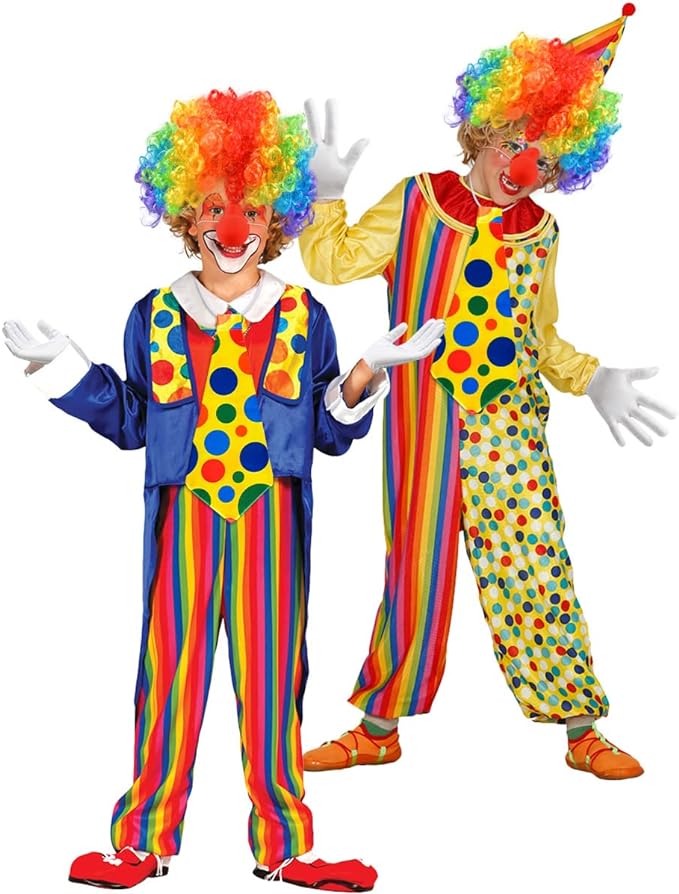 iZoeL Clown Kostüm Accessoire, Clown Lockenperücke + Clownsnase + Bunte Krawatte + Handschuhe, Fasching Karneval Kostüme für Kinder Damen Herren