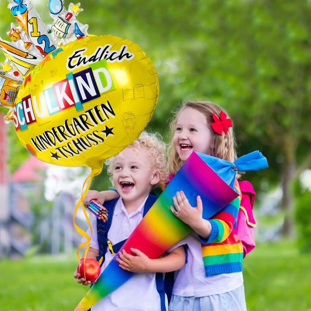 iZoeL Einschulung Deko Jungen Blau HURRA SCHULE Girlande + SCHULKIND Folienballon + 15 Schulanfang Luftballon + 14 Deko Konfetti Schuleinführung Einschulungsfeier Dekoration