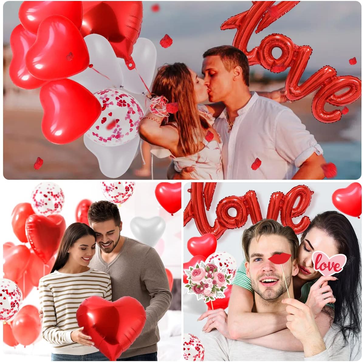 iZoeL Valentinstag Deko 50 Herz Teelichte 16 Herze Luftballon Love Folienballon 1000 Rosenblätter Romantische Tisch Deko für Geburtstag Vorschlag Hochzeit Verlobung