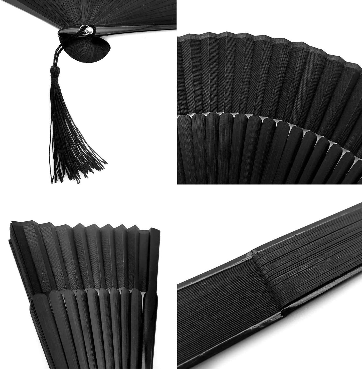 iZoeL Handfächer Stofffächer schwarz Fächer Hochzeitsfächer Brautfächer Faltfächer Tanzfächer Für Hochzeit mit Geschenktüte