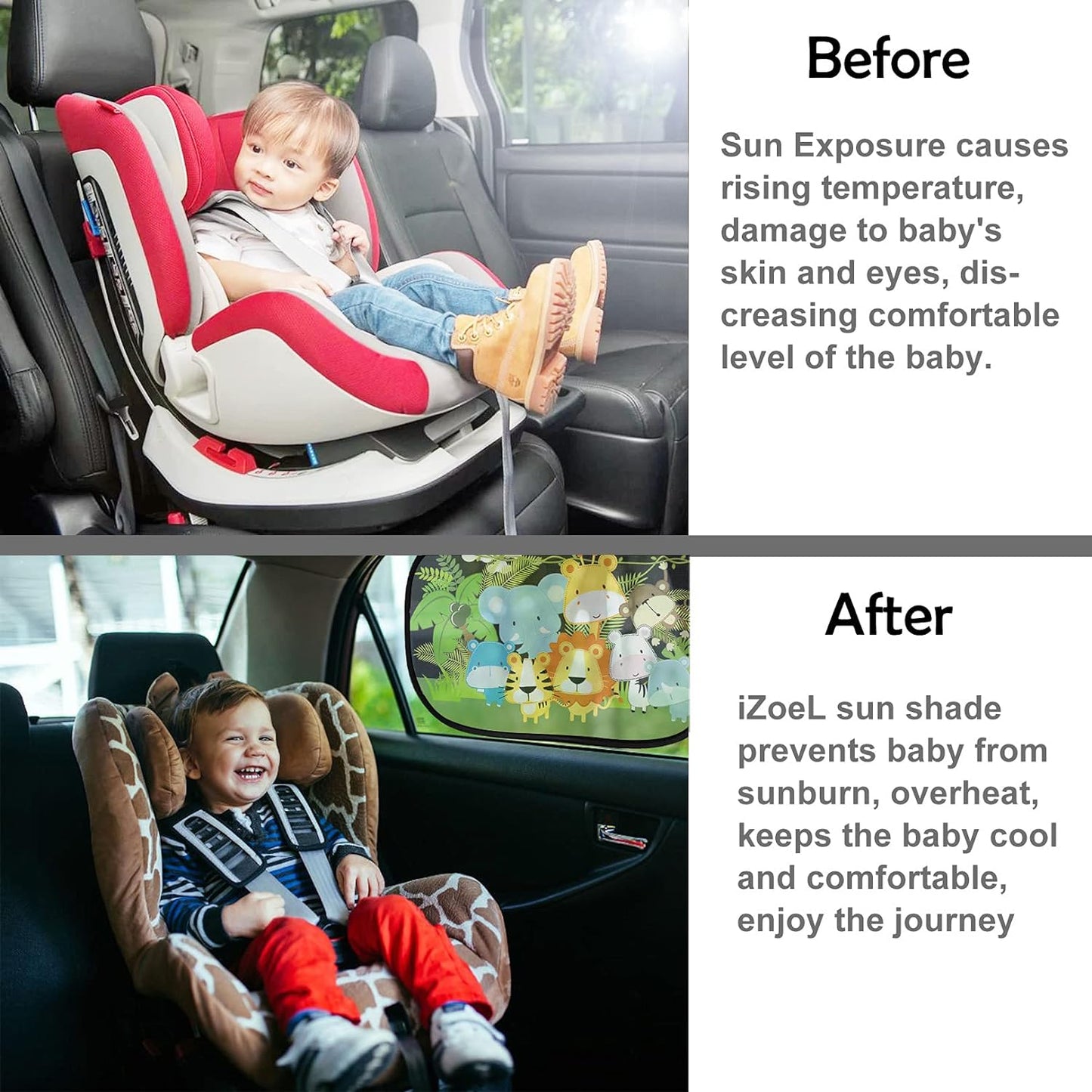 iZoeL Auto Sonnenschutz Kinder, Sonnenschutz Auto Baby, Auto Fenster Seitenscheibe Sonnenschutz Sonnenblende mit UV Schutz Dschungel