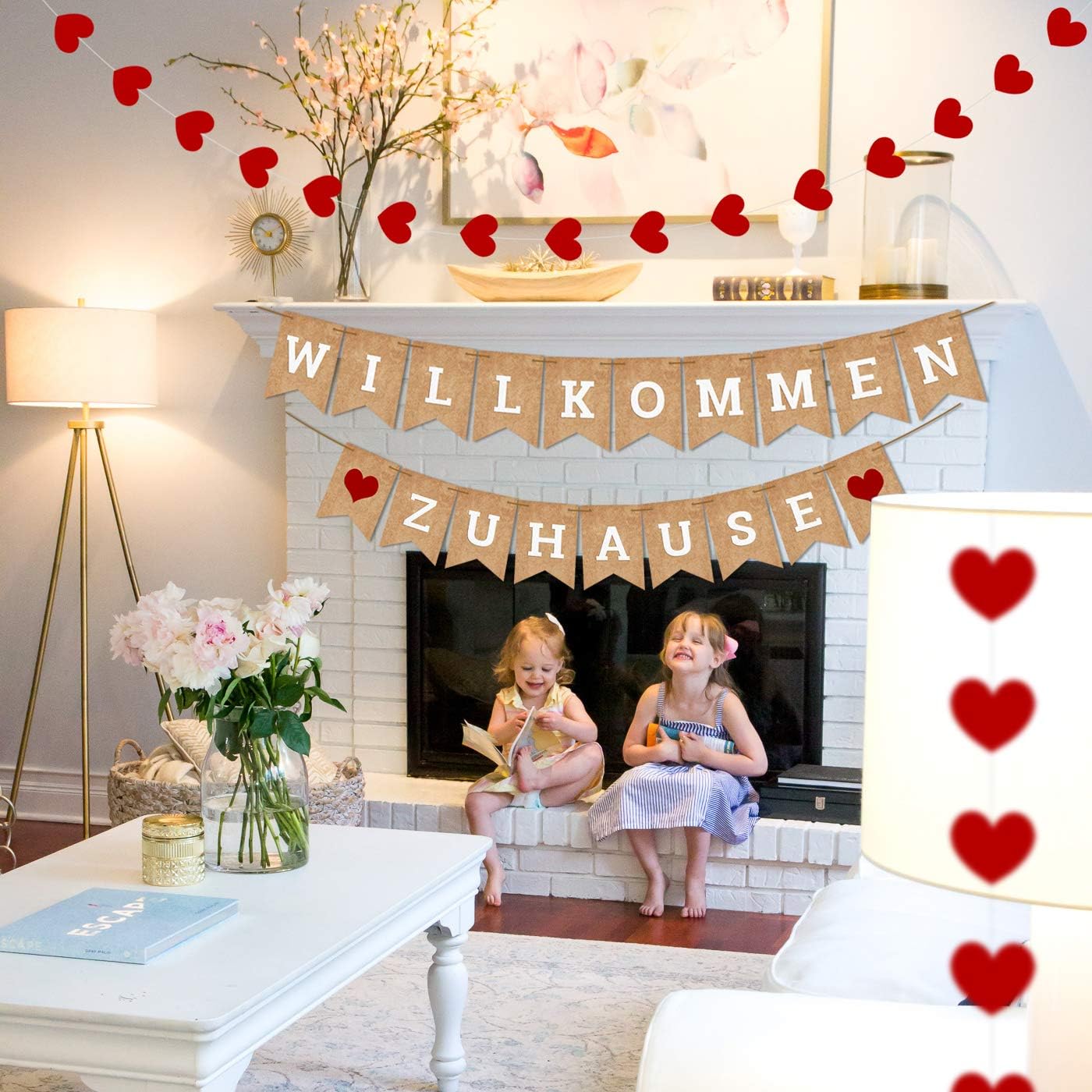 iZoeL Willkommen Zuhause Girlande Herze Banner mit Schnuren (Retro Papier)