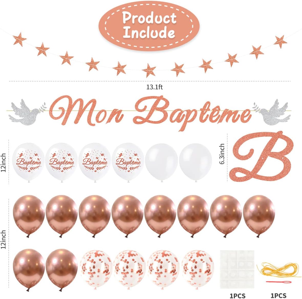 iZoeL Decoration Bapteme rose gold