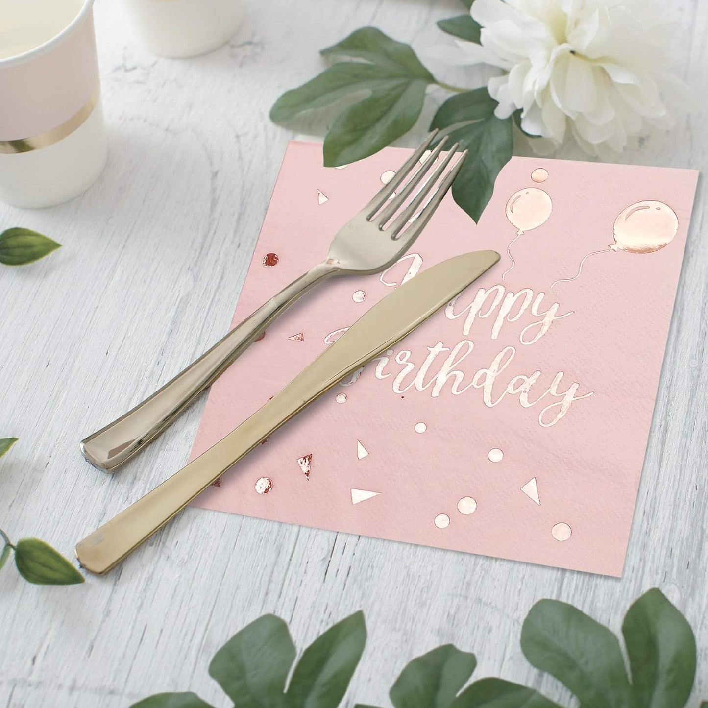 iZoeL 50Stk Geburtstag Servietten Gold Happy Birthday Servietten 33x33cm 3-lagig Pink Papierservietten für Mann Frau Mädchen Party Deko (Rose Gold Happy Birthday) (Rosa+Rosegold HB)