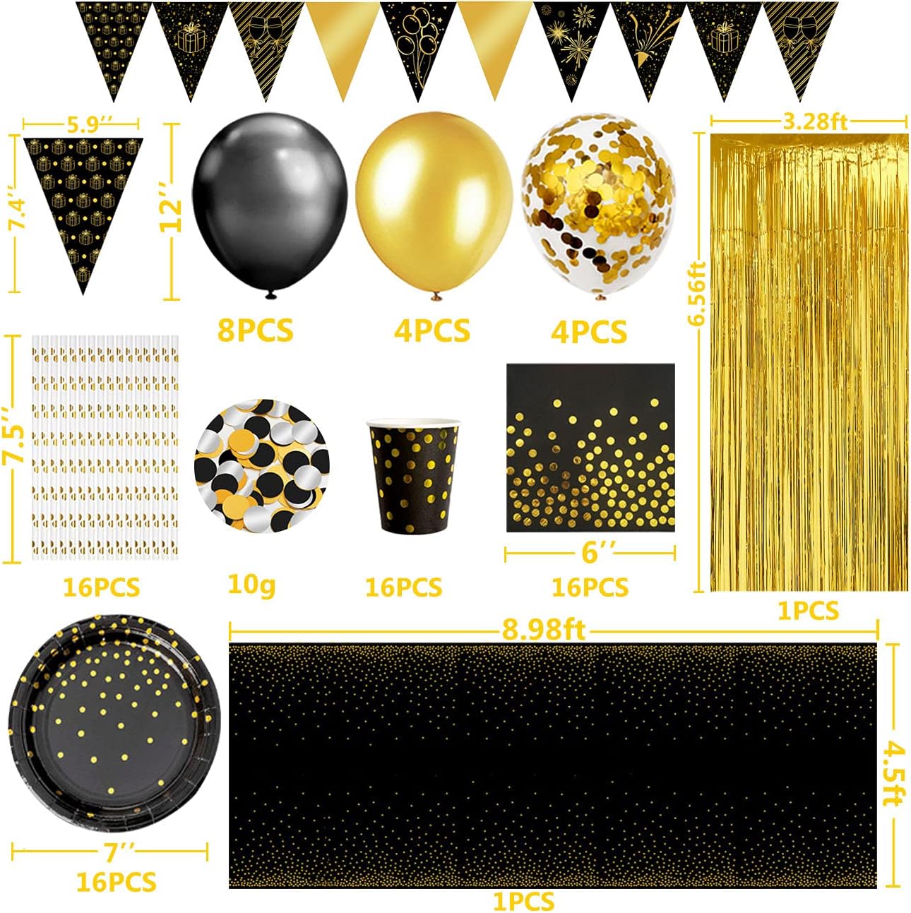 iZoeL Rosegold Partygeschirr Partydeko Pappteller Partybecher Servietten Strohhalme für 16 Gäste Girlande Tischdecke Vorhänge Luftballon für Geburtstag Hochzeit Party (Schwarz)