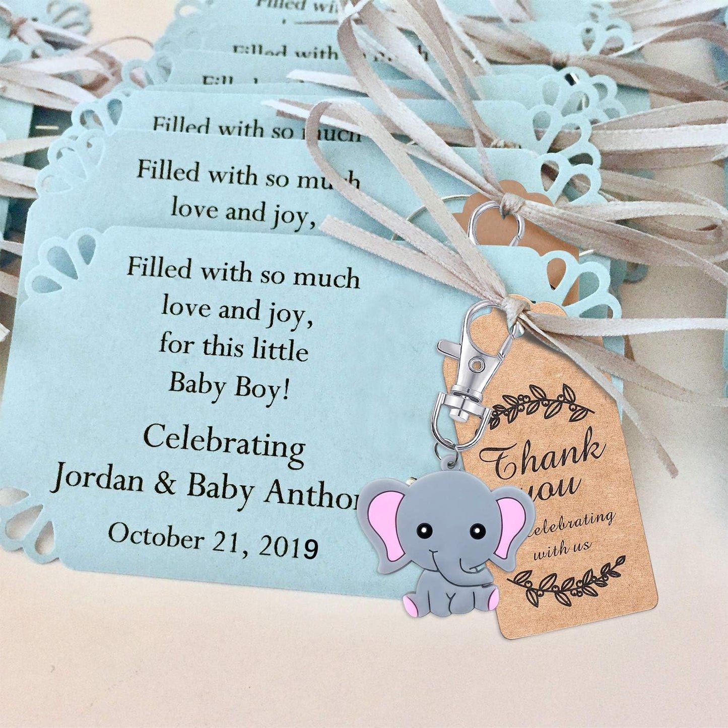 iZoeL Gastgeschenke Taufe Junge 20 Elefante Anhänger Thank you Danke Geschenke Babyparty Baby shower Kommunion Kinderggeburtstag Party Mitgebsel