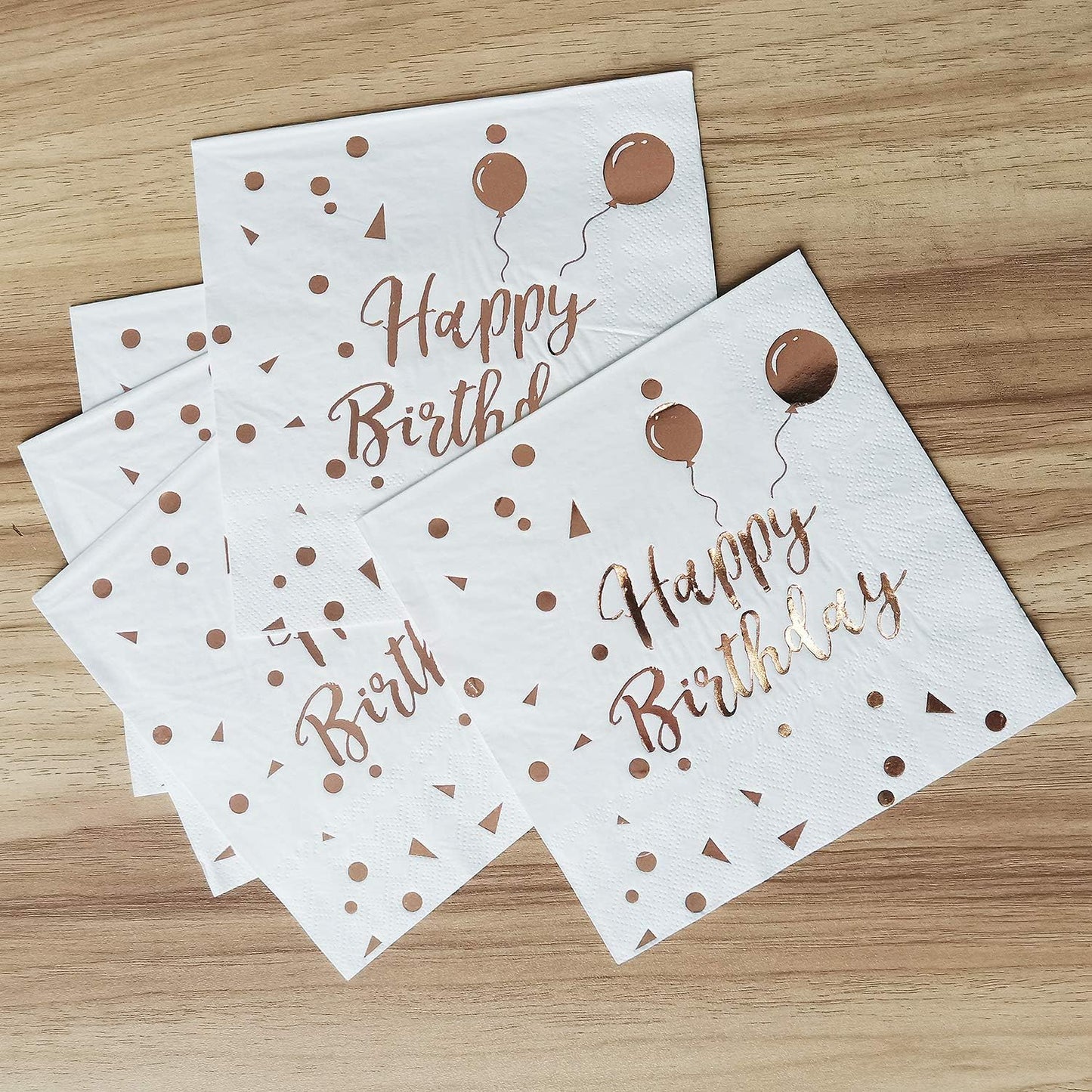 iZoeL 50Stk Geburtstag Servietten Gold Happy Birthday Servietten 33x33cm 3-lagig Pink Papierservietten für Mann Frau Mädchen Party Deko (Rose Gold Happy Birthday) (Weiß+Rosegold HB)