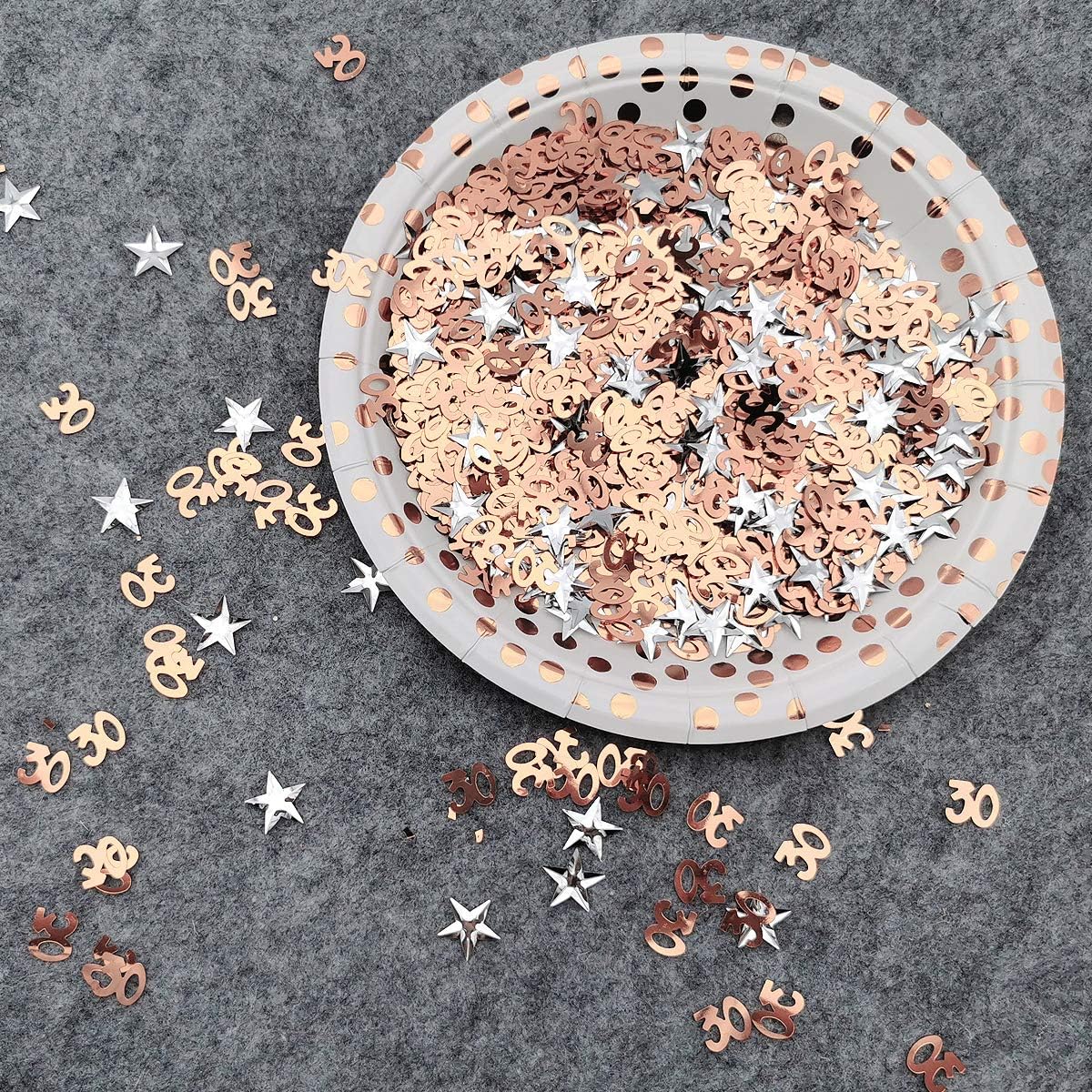 iZoeL Konfetti Zahl Rose Gold 18 21 30 40 50 80 für Geburtstag Jubiläum 30g (25g Zahlen Konfetti + 5g Silber Stern) Tisch Deko