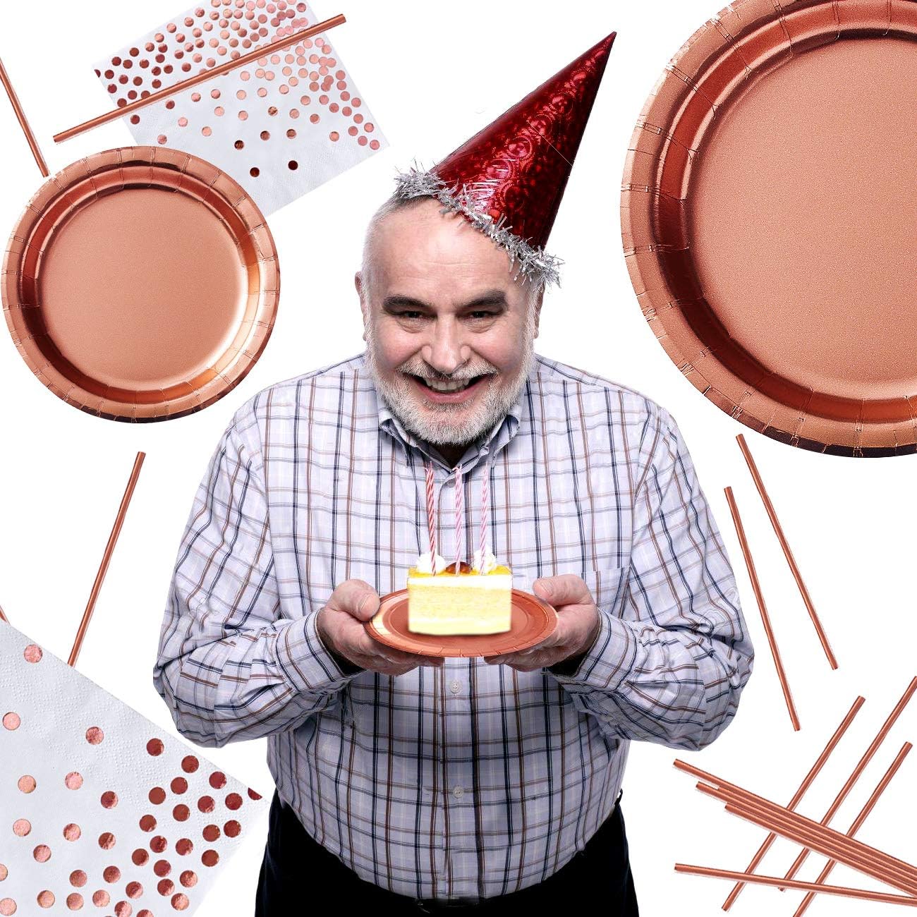 iZoeL 120 STK Rosegold Partygeschirr Set Pappteller Servietten Partybecher Papier Strohhalme je 30Stück für Geburtstag Hochzeit Party Tafeldeko