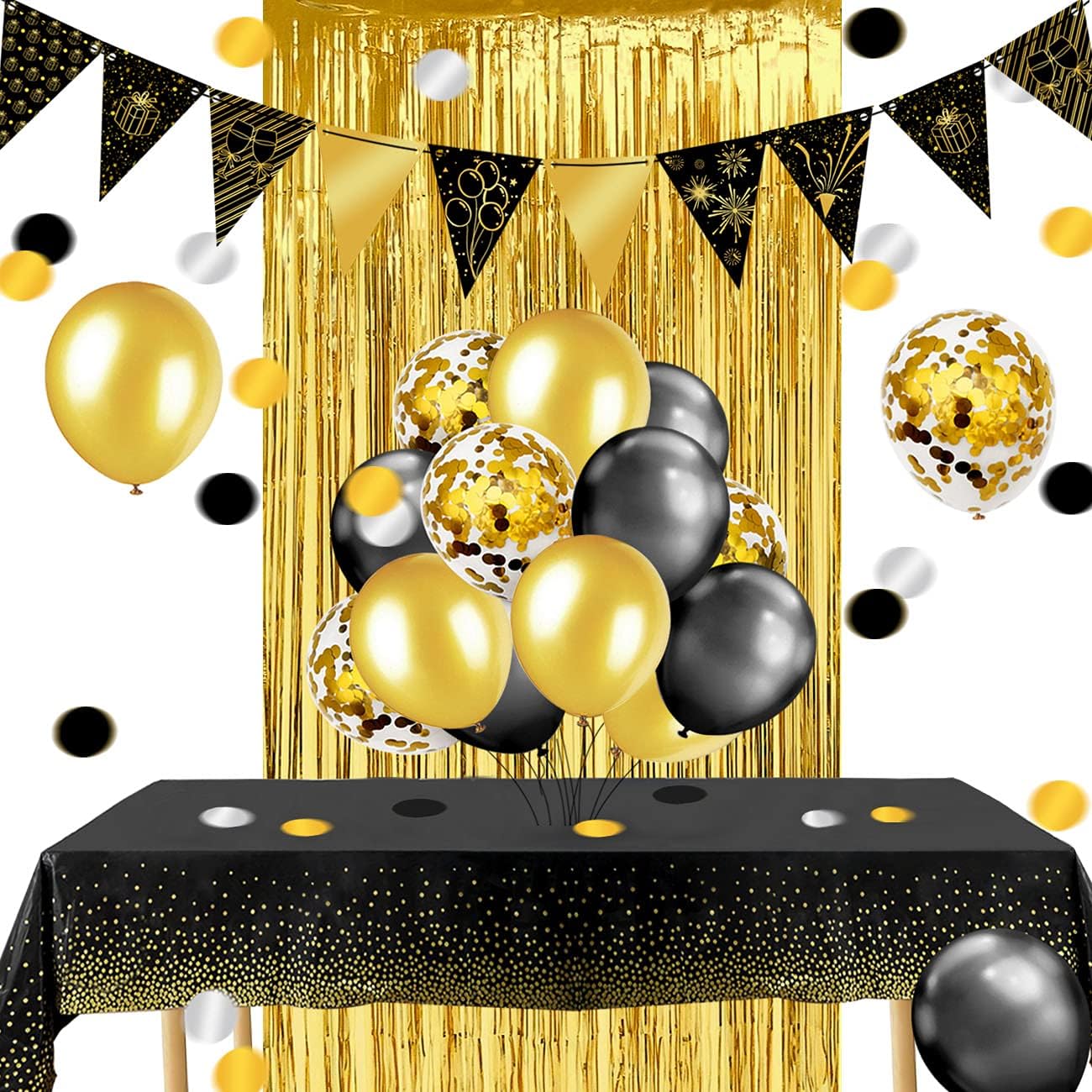 iZoeL Rosegold Partygeschirr Partydeko Pappteller Partybecher Servietten Strohhalme für 16 Gäste Girlande Tischdecke Vorhänge Luftballon für Geburtstag Hochzeit Party (Schwarz)