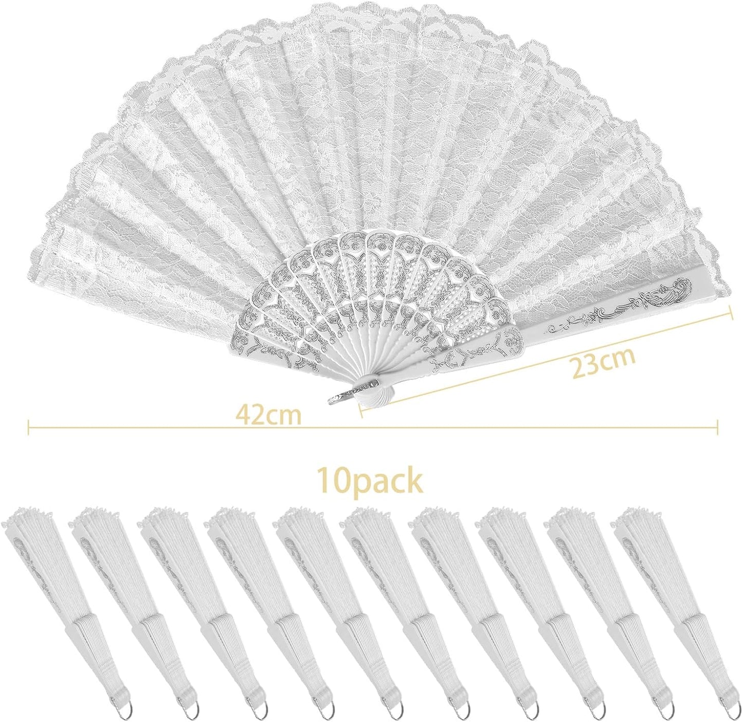 iZoeL Spitzefächer Handfächer Weiß Fächer 10Stk Hochzeitsfächer Faltfächer Brautfächer Tanzfächer Taschenfächer Hochzeit Party Gastgeschenk