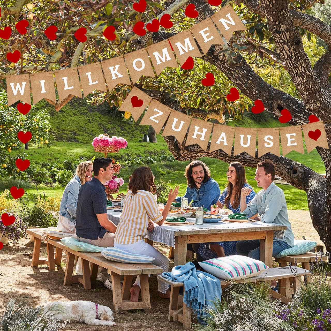 iZoeL Willkommen Zuhause Girlande Herze Banner mit Schnuren (Retro Papier)