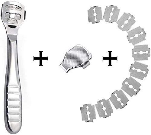 iZoeL Foot Scraper Callus Shavers Skin File Dead Skin Remover Foot Scraper Stainless Steel 14.5 cm + 10 Free Carbon Steel Blades & 1 Rasp File Scrubber (HC0020) (HC0020)