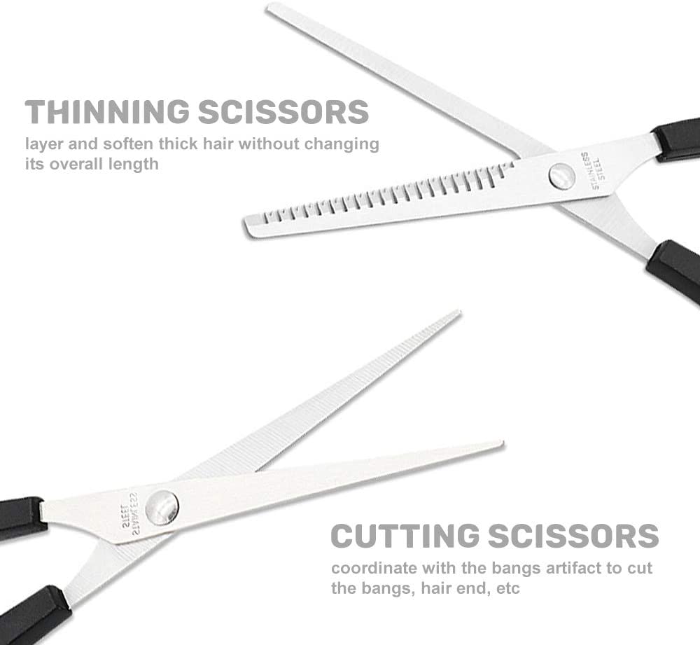 iZoeL Black Hair Scissor Kit Hairdressing Scissors Professional Hairdresser Scissors Stainless Steel Thinning Hair Shears Barber Scissors Storage Bag Comb Clips Barber Cape - Home Use