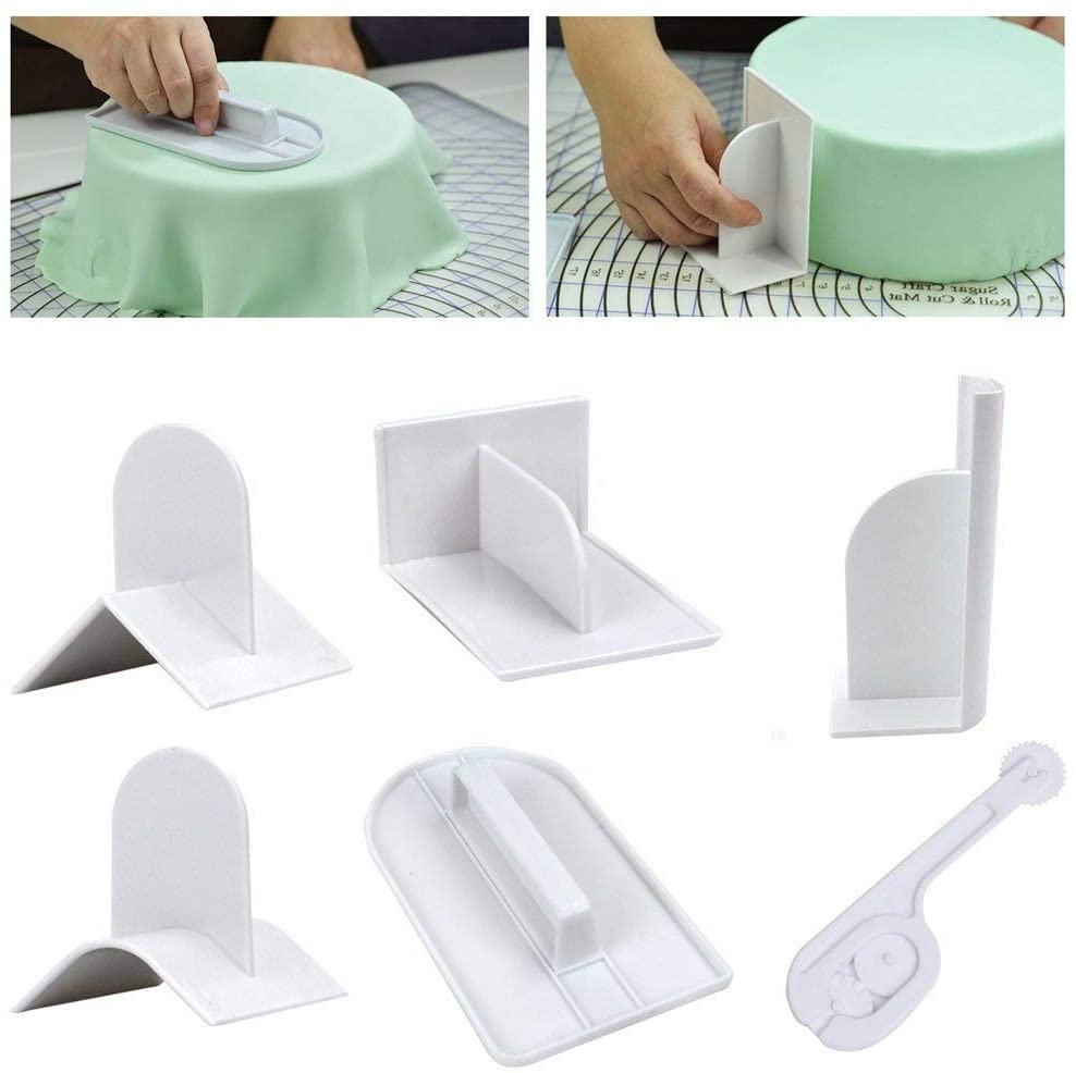 iZoeL Cake Smoother Icing Smoother Tool Fondant Smoothing Tool & Cutter 6pcs Embosser/ Round Edger/ Sharp Edger Cake Decorating Equipment for Pastry Fondant Sugarcraft Buttercream Frosting