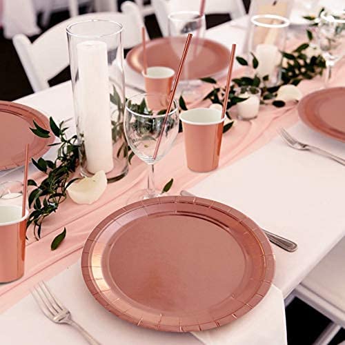 iZoeL 120pcs Rose Gold Paper Cups Rose Gold Straws Drinking, including 60pcs Party Cups 60pcs Party Straws for Birthday Wedding Hen Party Decoration - 60 Guests Party Tableware Set