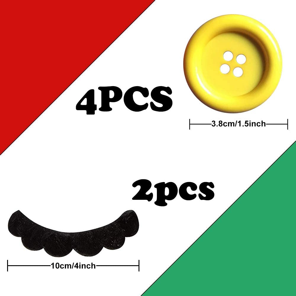iZoeL 4 Yellow Buttons + 2 mustaches for Super Mario Luigi Costume Mario trouser and dress carnival costume accessories Mario Bros Party themed Adult kid