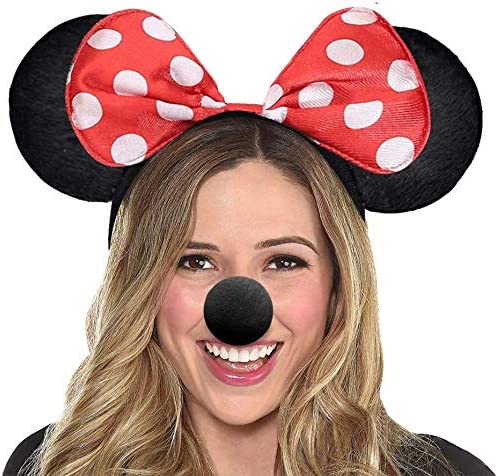 iZoeL Mouse Ear Headband White Gloves Black Nose Bow Tie for Carnival Accessory Birthday Fancy Dress Party Bag Favors Cartoon Character Cosplay Adult Kid (Red)