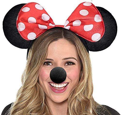 iZoeL Mouse Ear Headband White Gloves Black Nose Bow Tie for Carnival Accessory Birthday Fancy Dress Party Bag Favors Cartoon Character Cosplay Adult Kid (Red)