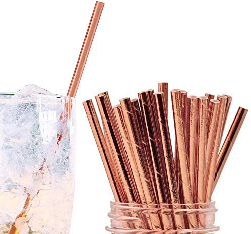 iZoeL 120pcs Rose Gold Paper Cups Rose Gold Straws Drinking, including 60pcs Party Cups 60pcs Party Straws for Birthday Wedding Hen Party Decoration - 60 Guests Party Tableware Set