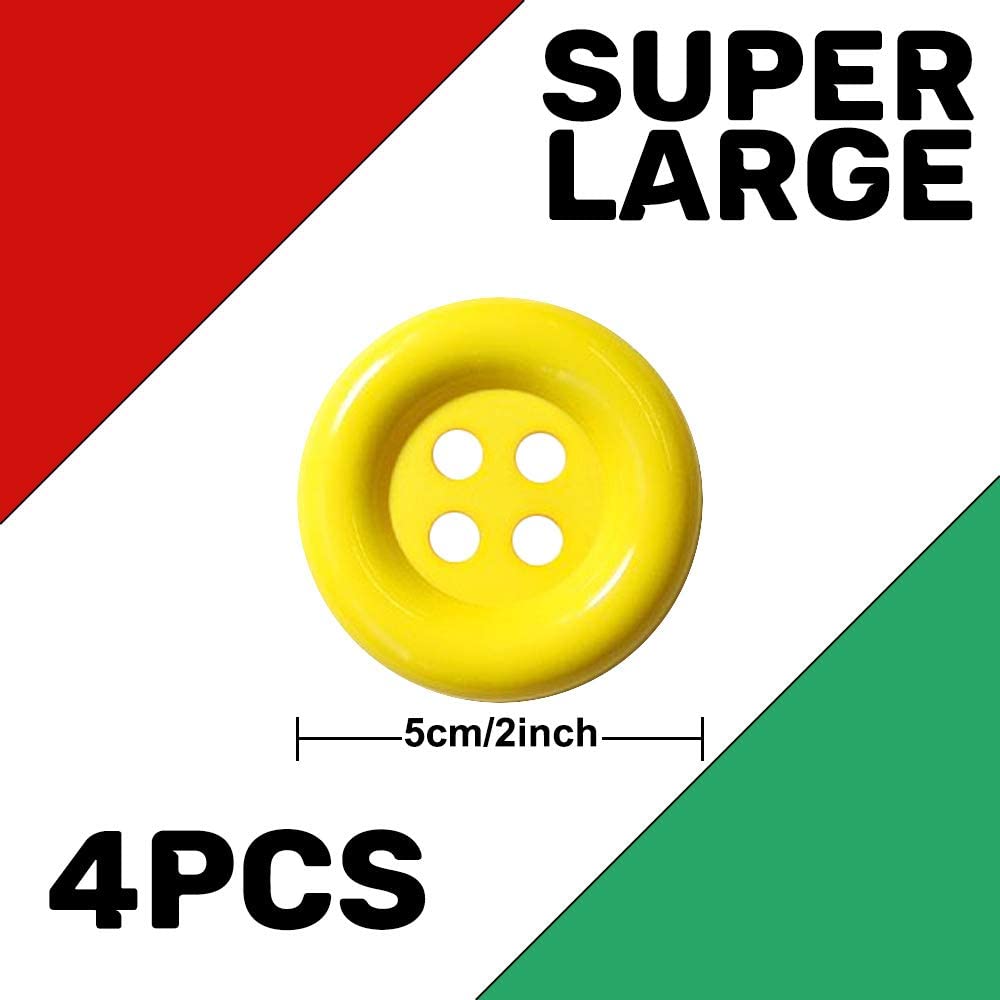 iZoeL 4 Yellow Buttons 5cm XXL for Super Mario Luigi Costume Mario trouser and dress carnival costume accessories Mario Bros Party themed Adult kid