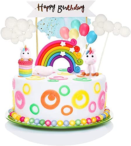 iZoeL Unicorn Cake Topper Kit Cloud Rainbow Balloon Happy Birthday Banner Cake Decoration For Boys Girls Kids Birthday