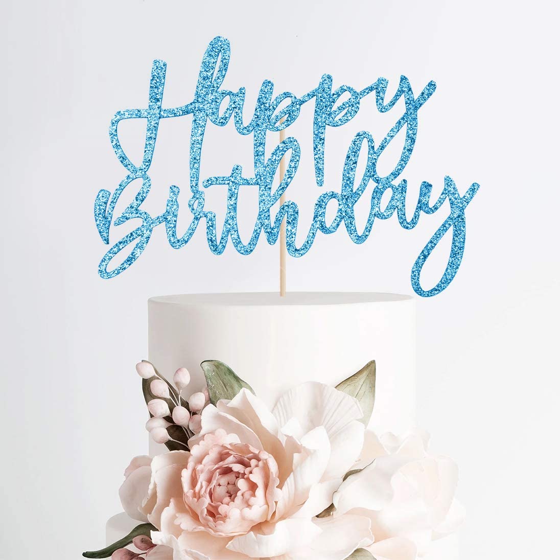 iZoeL 2 Sets Blue Cake Decoration Blue Cake Topper Happy Birthday Banner Confetti Balloon Stars Heart Cake Topper for Men Boys Women Girls Blue Theme Birthday Party Decor (Blue)