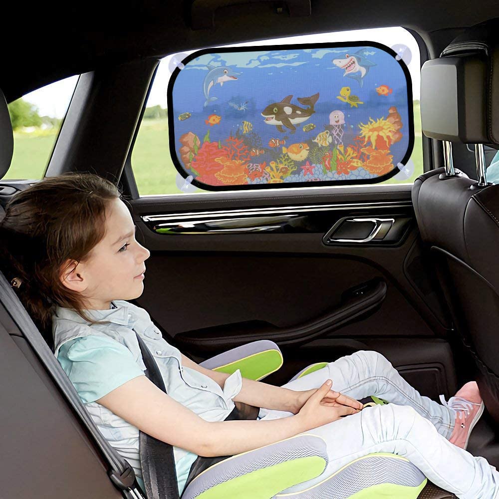 iZoeL Car Sun Shade for Baby Kids 2 Pack, Static Cling Side Window Car Annimal Lion, 80GSM Rear Sunshades Universal with 8 Suction Cups and Storage Bag - Sun Glare and UV Rays ProtectionProtection