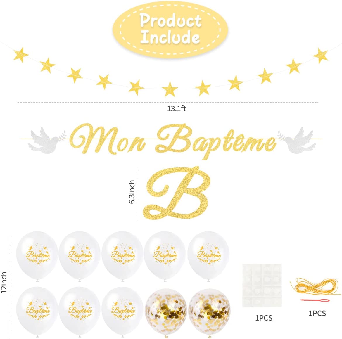 iZoeL Mon Baptême Bannière Baby Shower Décoration -star Guirlande