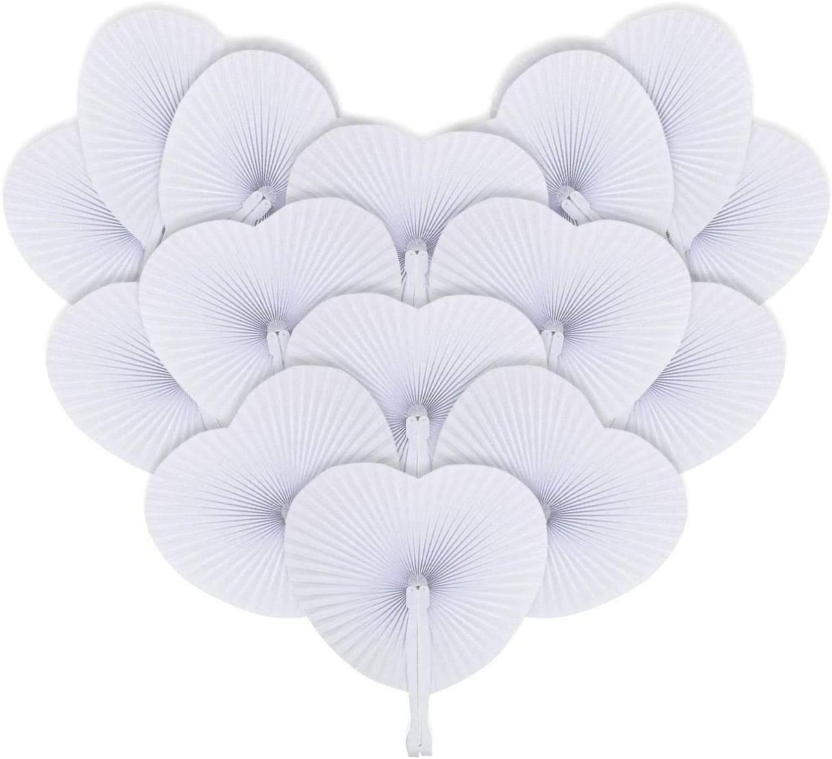 iZoeL Hand Fan Folding for Wedding Decoration Paper Fan Heart Shaped as Church Gift Party Favors Set of 24 (24pcs)